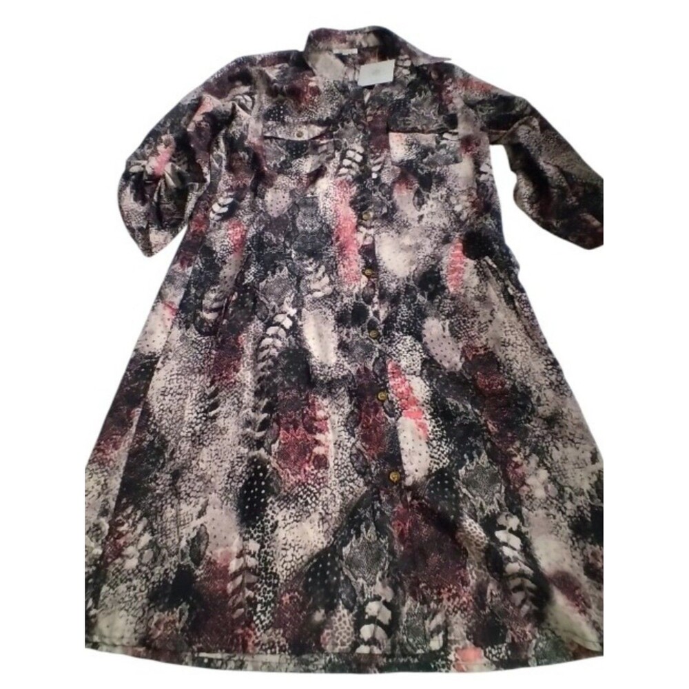 J GEE WOMEN'S Abstract Snake-Print Button-Front Dress Black Gray & Pink NEW M - Picture 1 of 6